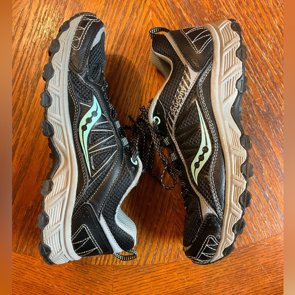 Saucony Black with Light Aqua Accent Trail Sneakers